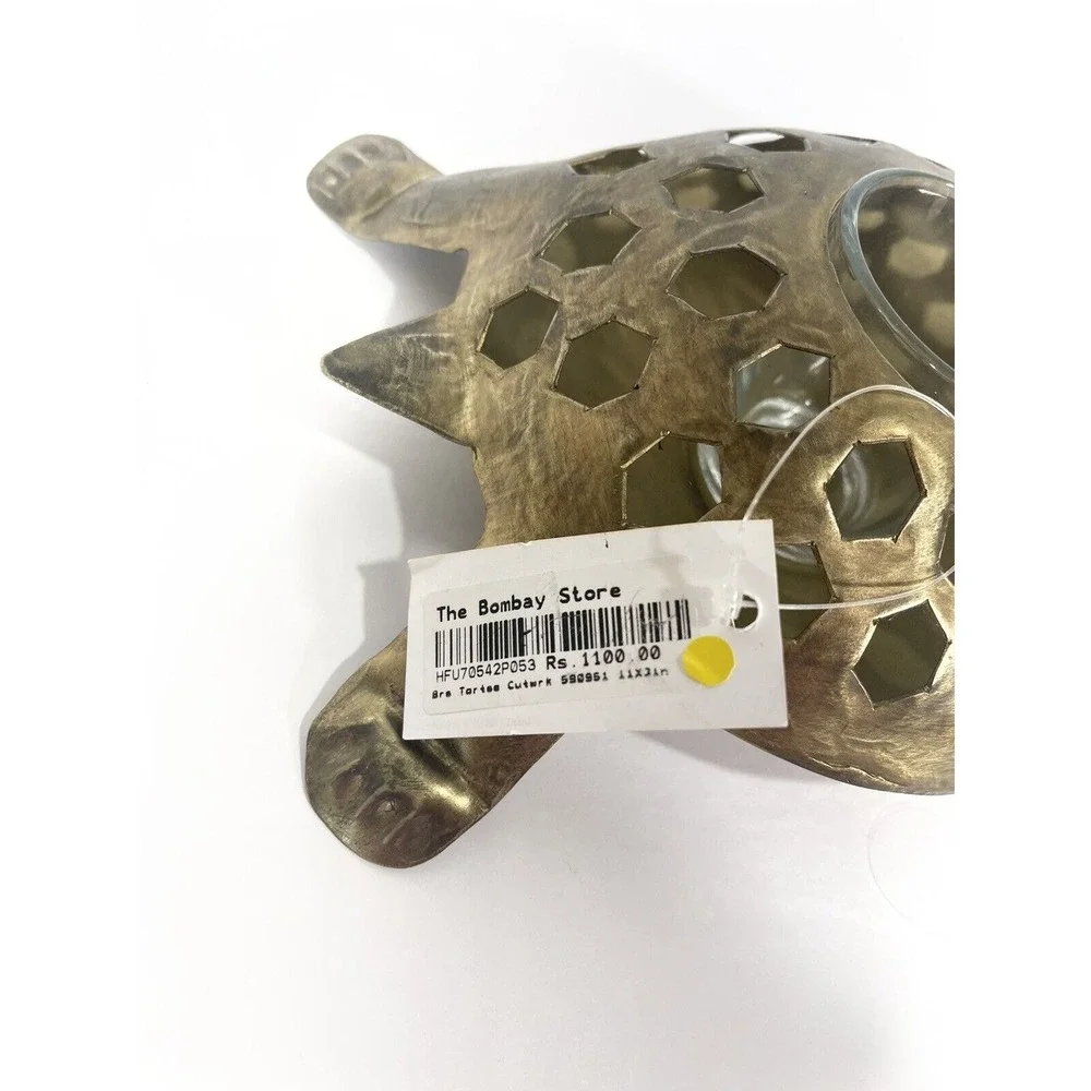 The Bombay Store Golden Brass Turtle Candle Holder Votive Rustic Boho With Tag